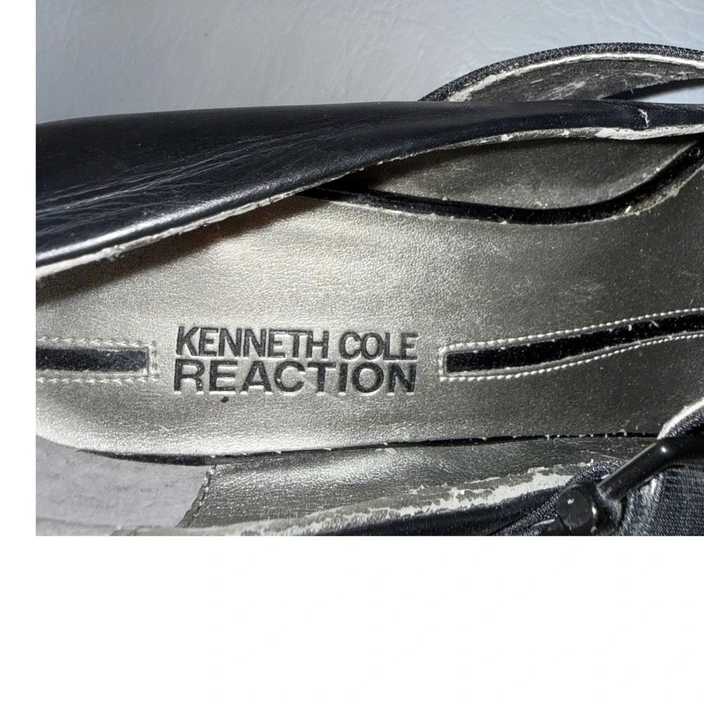 Kenneth‎ Cole Reaction Black Leather Mary Jane Platform Wood Block Heels 7.5M